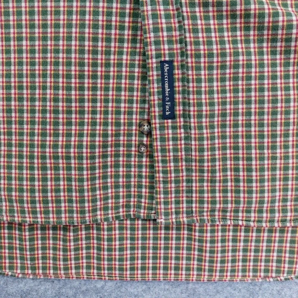Abercrombie & Fitch Plaid Button Down Shirt XL Green Red Cotton Vintage Outdoors - Picture 9 of 10